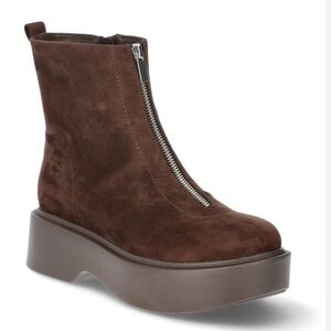 Brown Suede Lug Sole Ankle Boot Womens 7.5 Zipper Platform Booties Shoes Leather